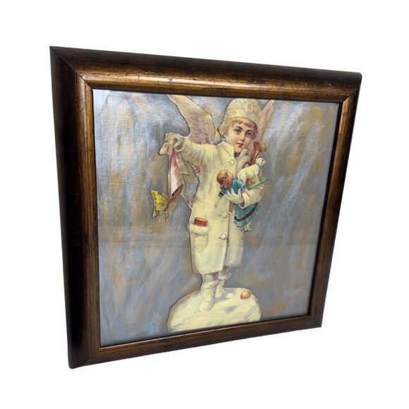 Beautiful Old Victorian Vintage Framed Christmas Snow Angel Picture - Picture 6 of 9